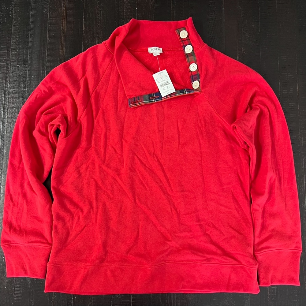 🖤NWT🖤 J. Crew Factory Button-Collar Tunic Sweatshirt - Red L